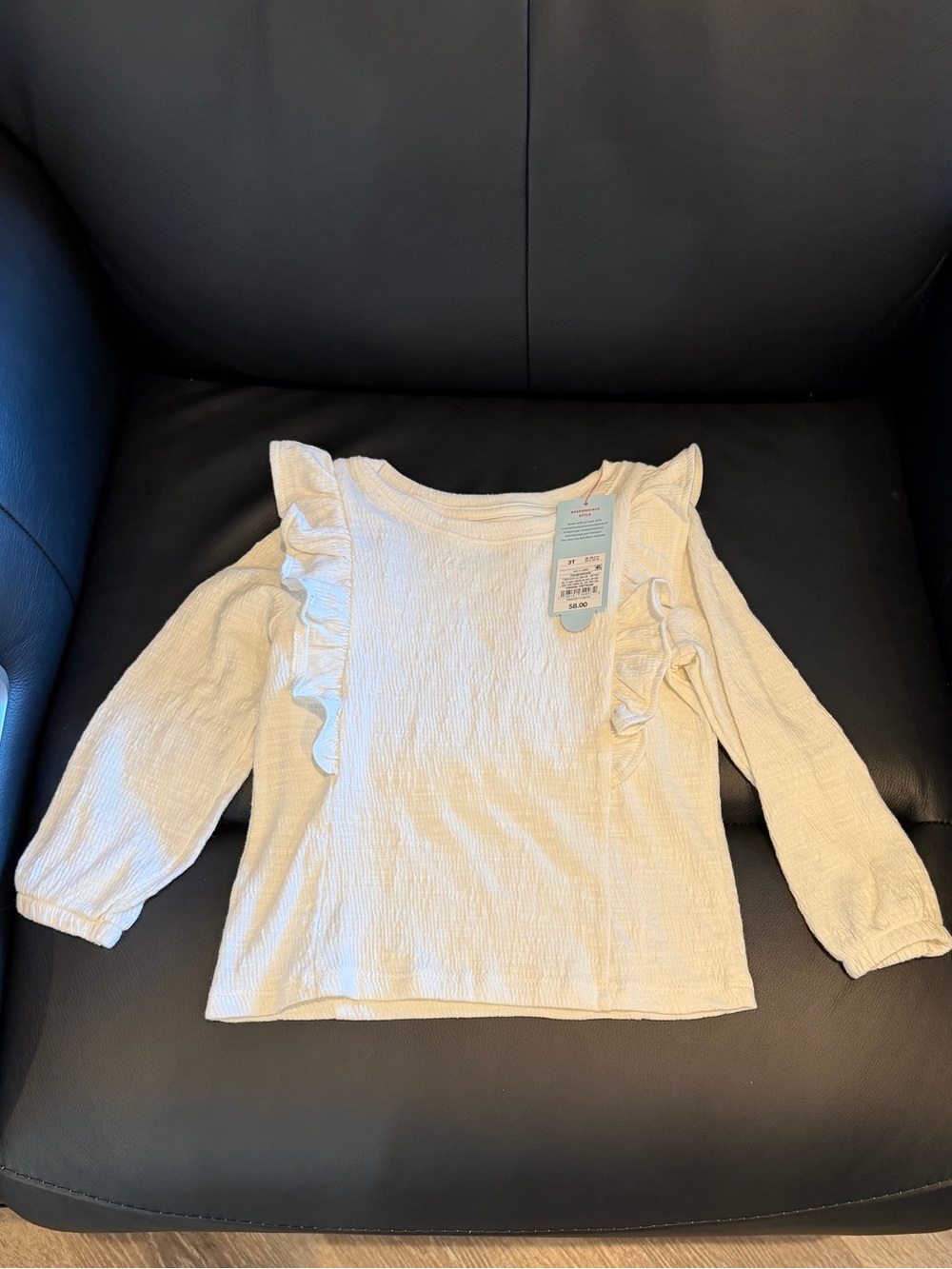 Cat & Jack Girls Cream Ruffle Long-Sleeve Top